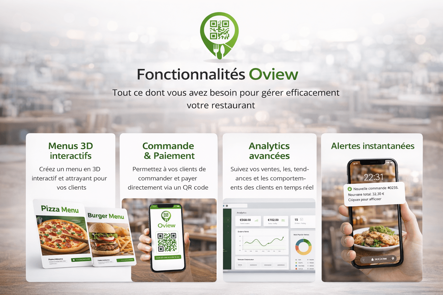 Fonctionnalités Oview - commande et paiement client