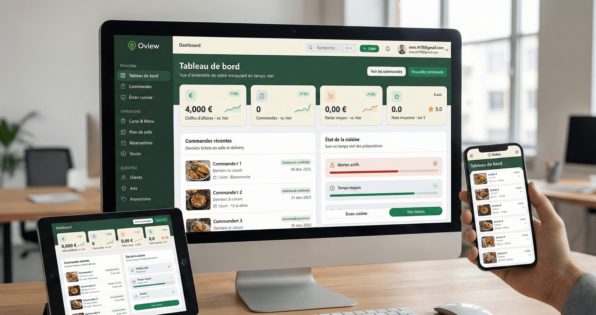 Tableau de bord Oview - gestion complète du restaurant